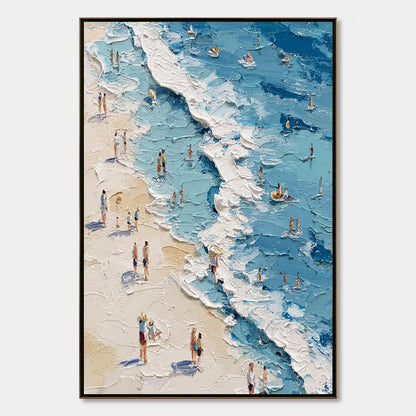 Sunlit Tideline hand-painted sand and ivory textured beach scene painting rolled canvas option