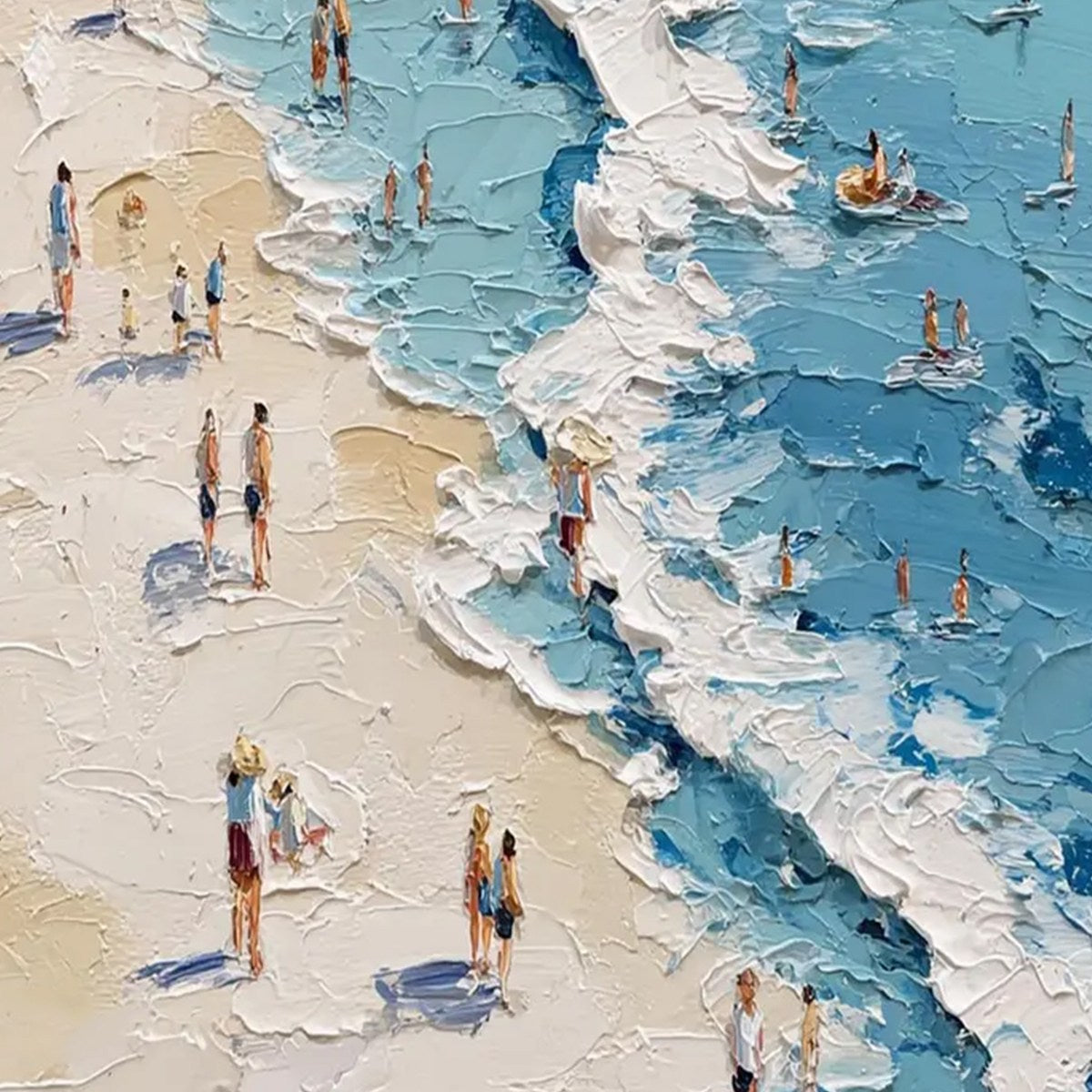 Sunlit Tideline hand-painted sand and ivory textured beach scene painting rolled canvas option