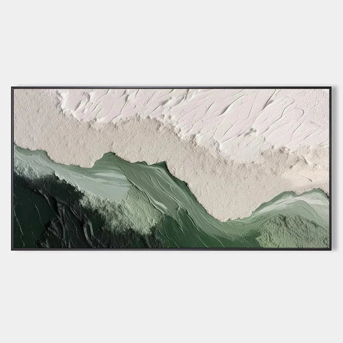 Sage River hand-painted white and sage green textured coastal landscape painting rolled canvas option