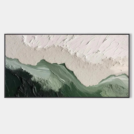 Sage River hand-painted white and sage green textured coastal landscape painting rolled canvas option