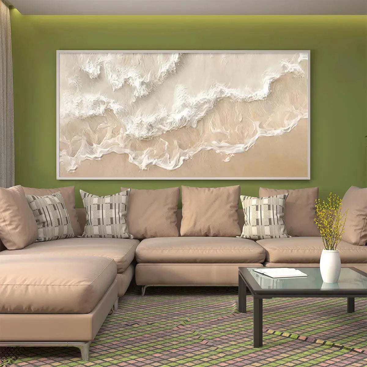 Sandy Whispers hand-painted sand and ivory textured coastal abstract painting shown as stretched canvas