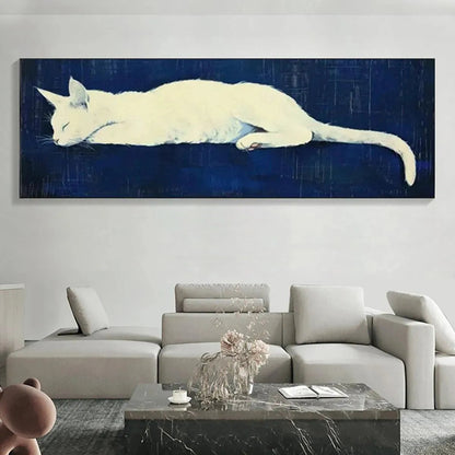 White Cat Oil Painting – Sleeping White Cat Panoramic