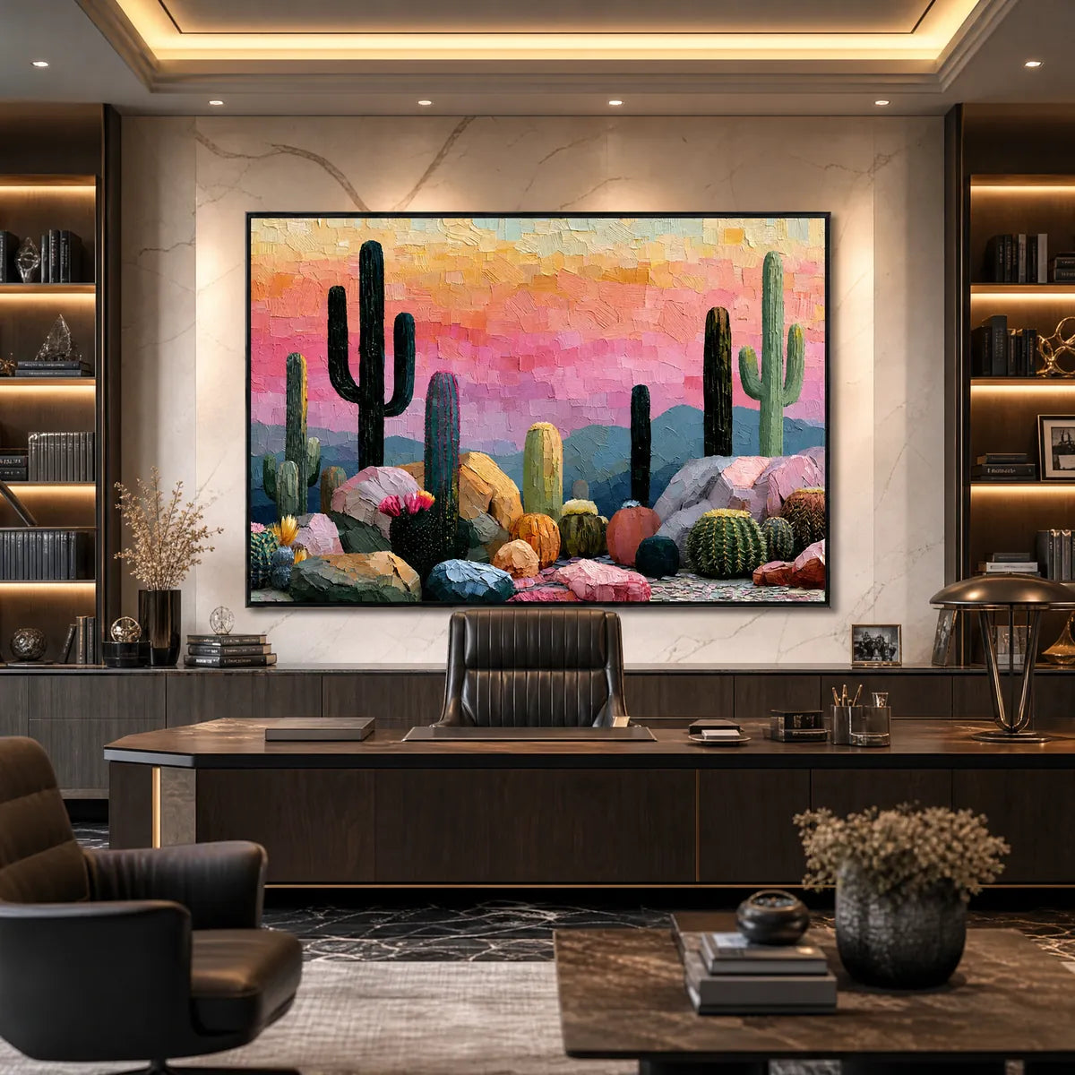 Sonoran Dream – Boho Cactus Oil Painting, view 4