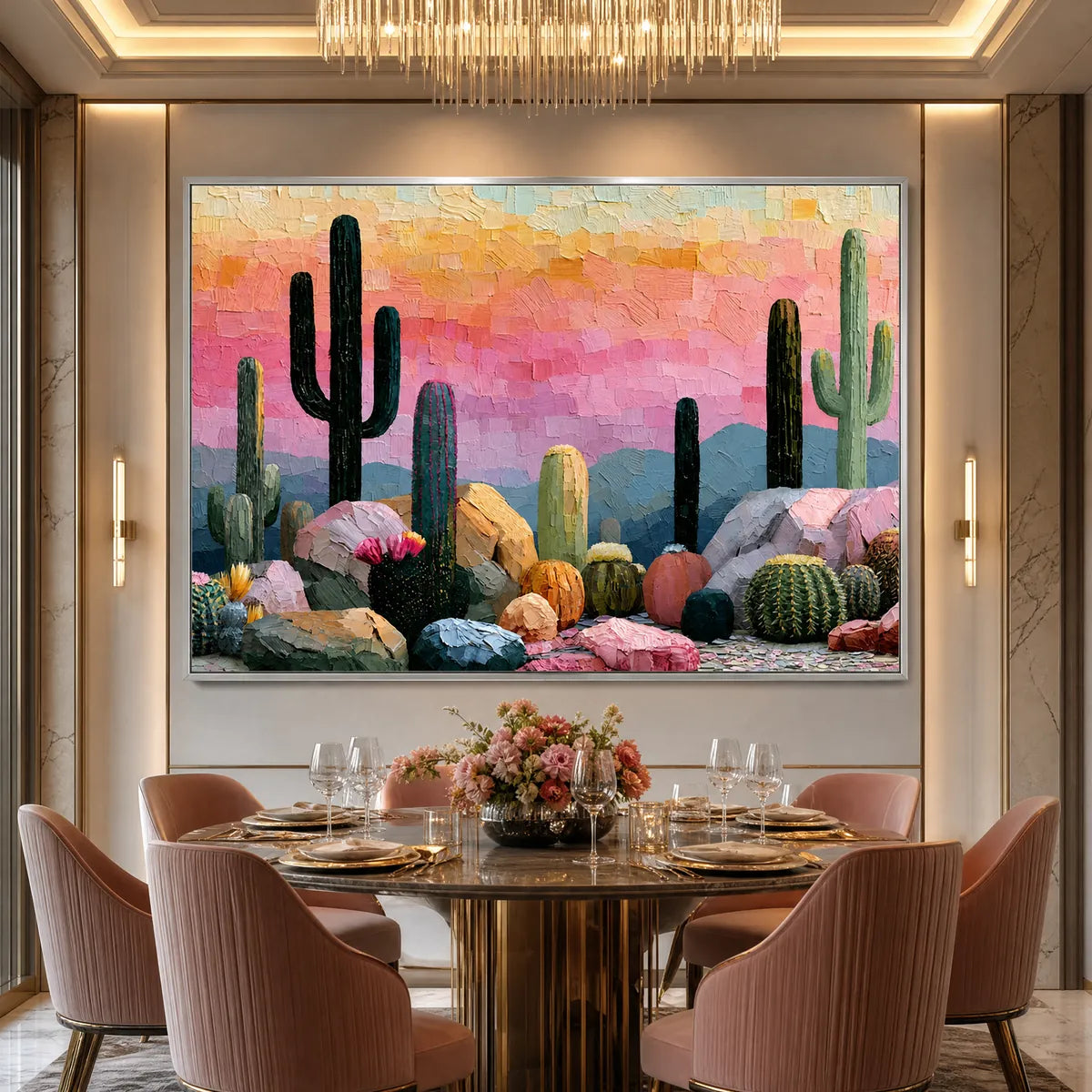 Sonoran Dream – Boho Cactus Oil Painting, view 5
