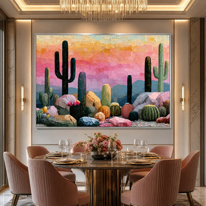Sonoran Dream – Boho Cactus Oil Painting, view 5