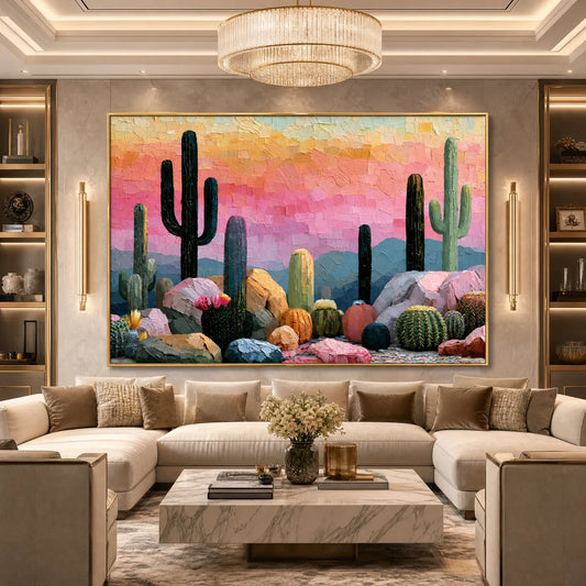 Sonoran Dream – Boho Cactus Oil Painting, view 2