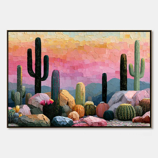 Sonoran Dream – Boho Cactus Oil Painting, view 1
