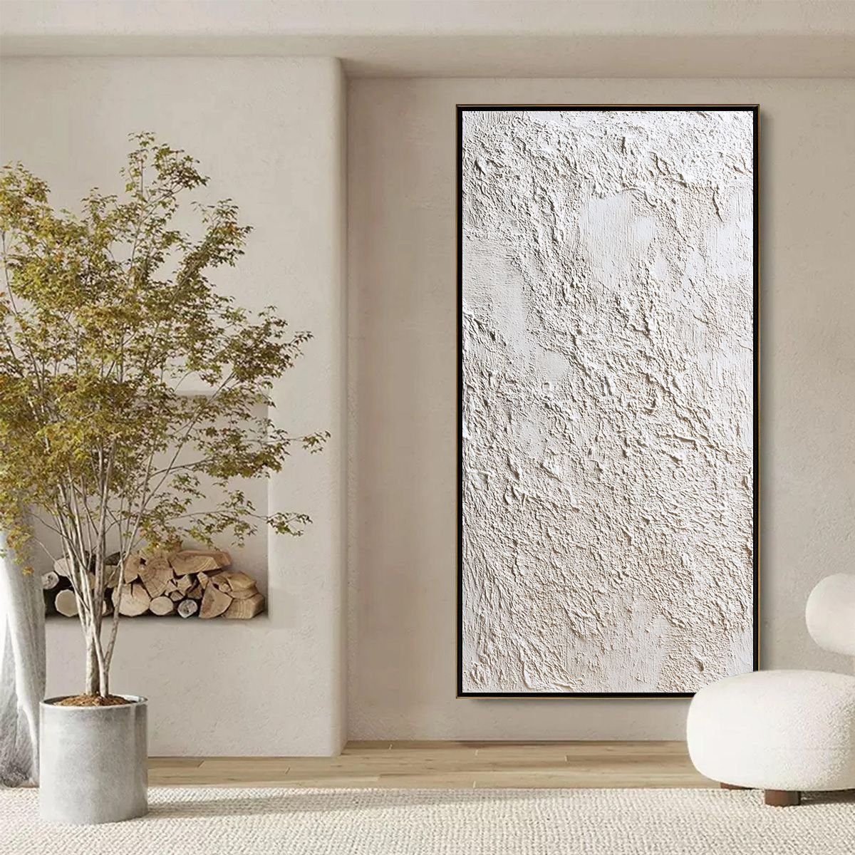 White Wabi-Sabi Abstract Impasto Oil Painting – Terra Alba