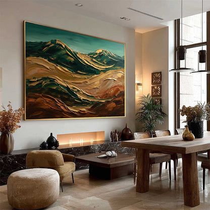 Terra Dorata hand-painted gold and ivory textured abstract mountain painting rolled canvas option