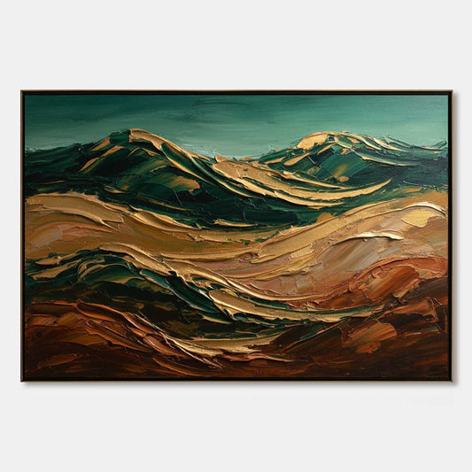 Terra Dorata hand-painted gold and ivory textured abstract mountain painting rolled canvas option