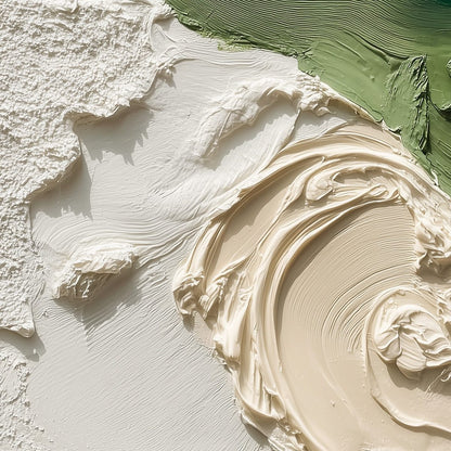 Terra Firma hand-painted white and green textured beach scene painting shown with gold frame
