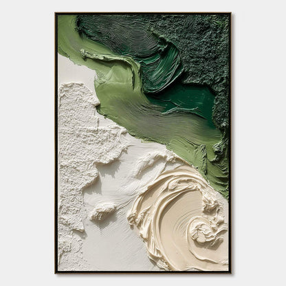 Terra Firma hand-painted white and green textured beach scene painting rolled canvas option