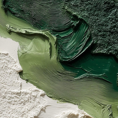 Terra Firma hand-painted white and green textured beach scene painting shown with white frame