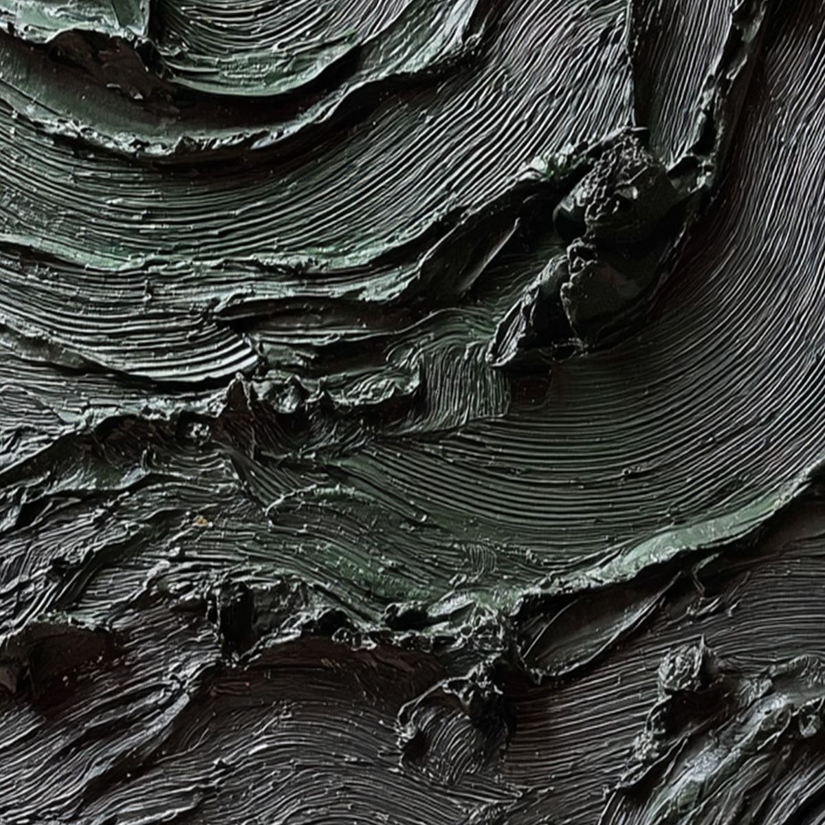 Terra Firma hand-painted white, black, green and gold textured coastal abstract painting shown with white frame