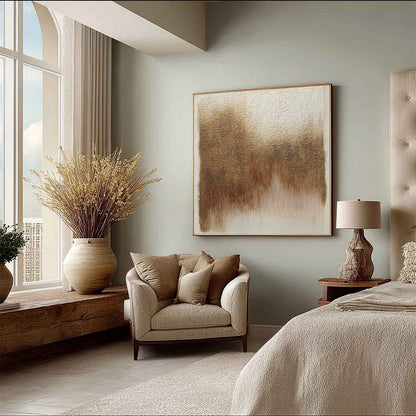 Beige and Brown Wabi-Sabi Abstract Textured Oil Painting – Terra Firma