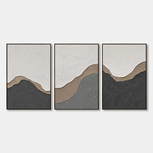 Terra Firma hand-painted white, beige and charcoal textured abstract mountain painting rolled canvas option
