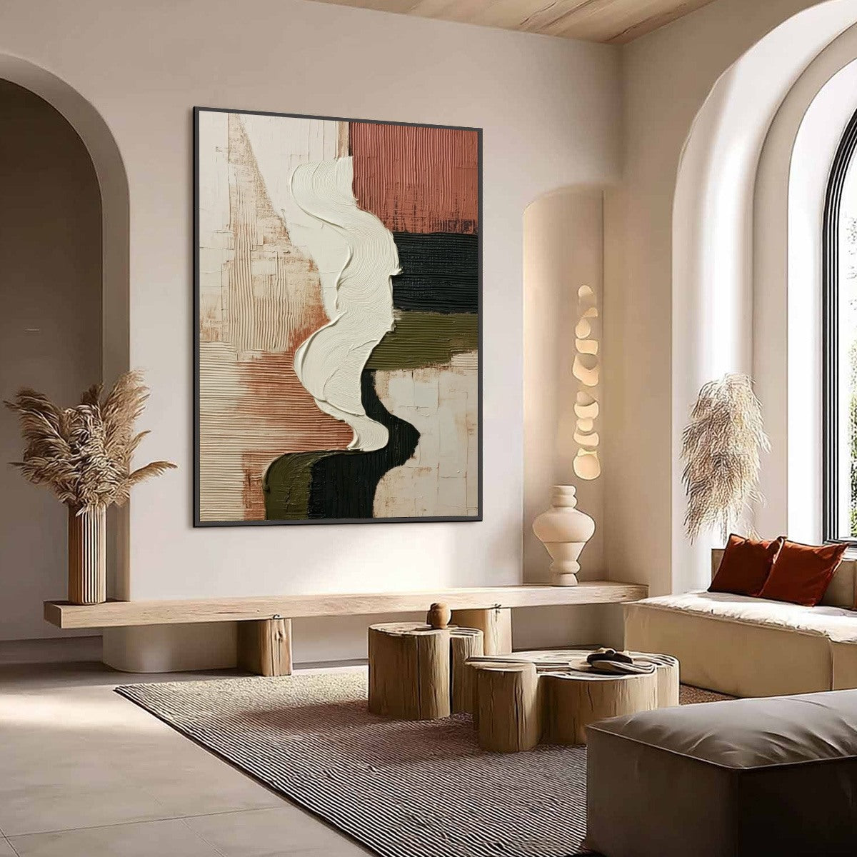 Olive and Terracotta Wabi-Sabi Landscape Impasto Oil Painting – Terra Firma