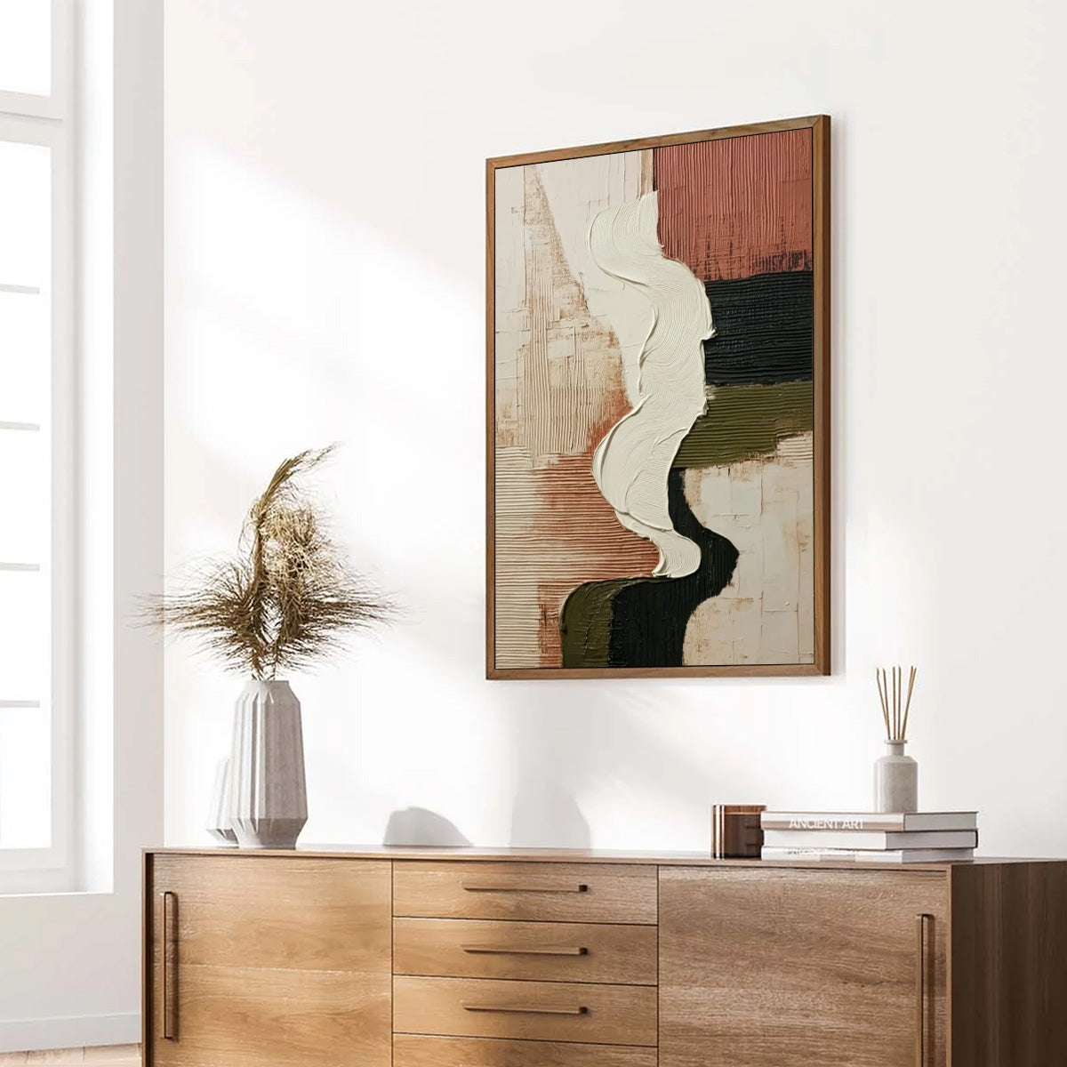 Olive and Terracotta Wabi-Sabi Landscape Impasto Oil Painting – Terra Firma