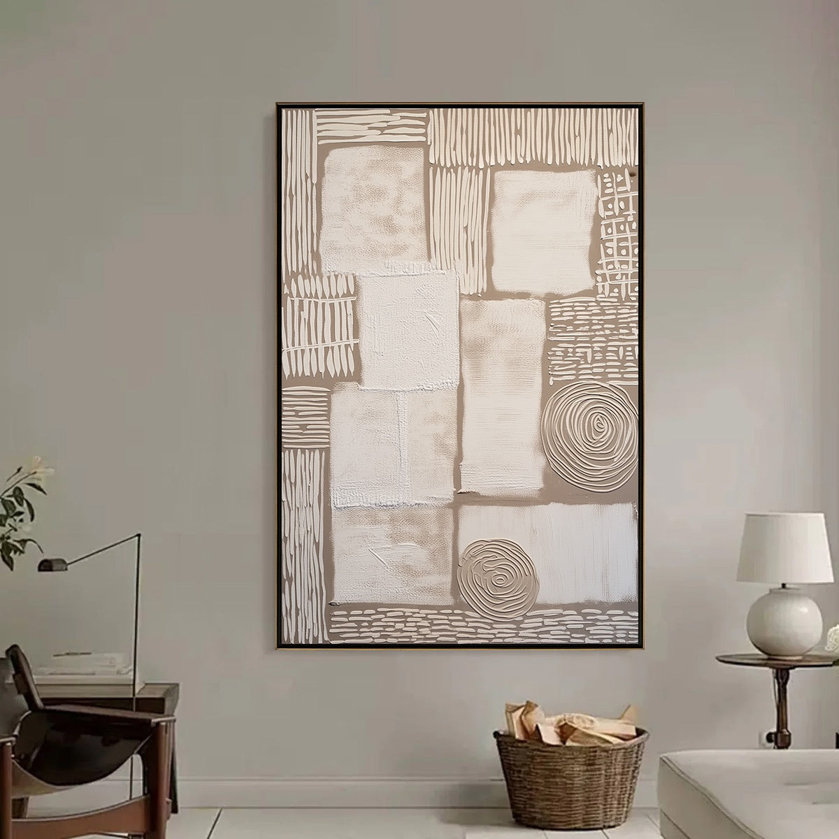 White and Beige Wabi-Sabi Landscape Textured Acrylic Painting – Terra Firma