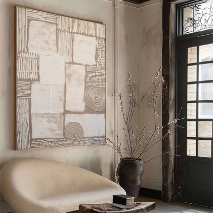 White and Beige Wabi-Sabi Landscape Textured Acrylic Painting – Terra Firma