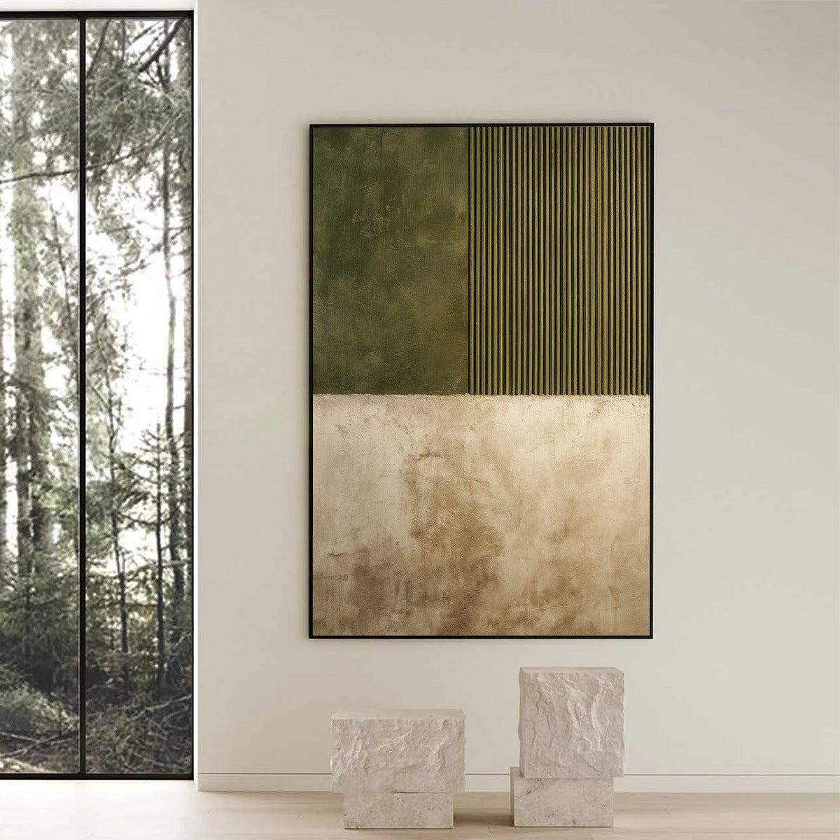 Olive and Beige Wabi-Sabi Landscape Textured Oil Painting – Terra Firma