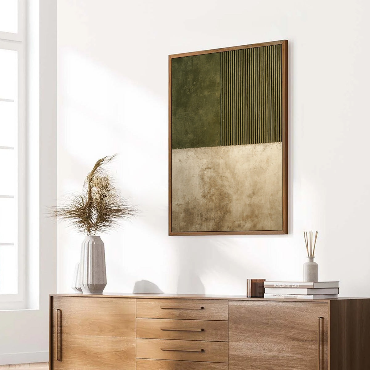 Olive and Beige Wabi-Sabi Landscape Textured Oil Painting – Terra Firma