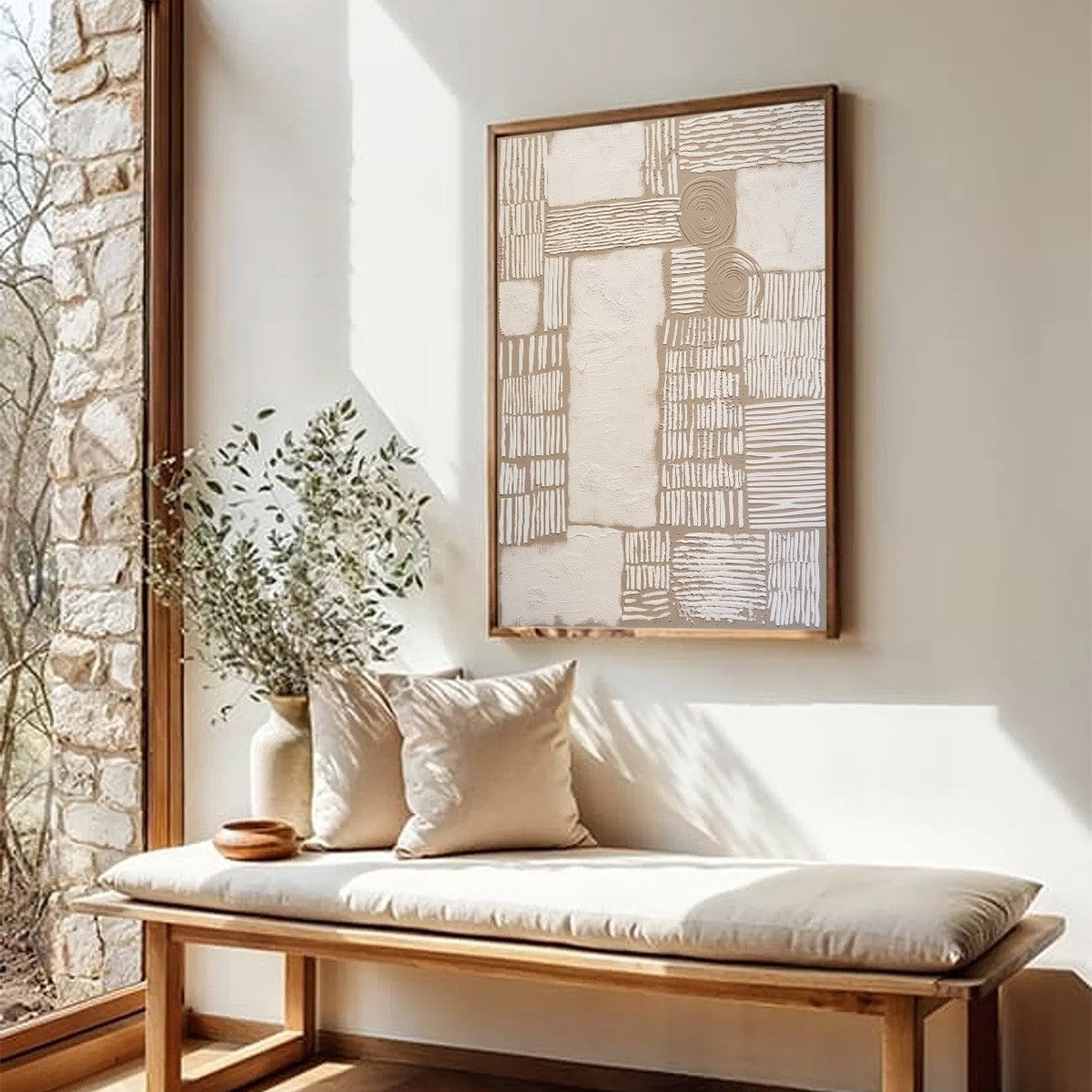 White and Beige Wabi-Sabi Abstract Textured Oil Painting – Terra Forma