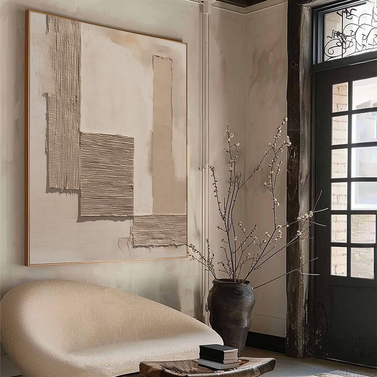 White and Beige Wabi-Sabi Landscape Textured Acrylic Painting – Terra Forma