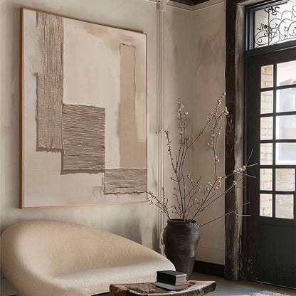 White and Beige Wabi-Sabi Landscape Textured Acrylic Painting – Terra Forma