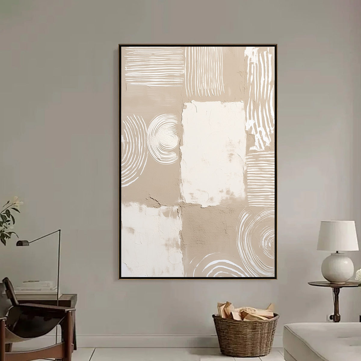 White and Beige Wabi-Sabi Anchor Textured Acrylic Painting – Terra Forma