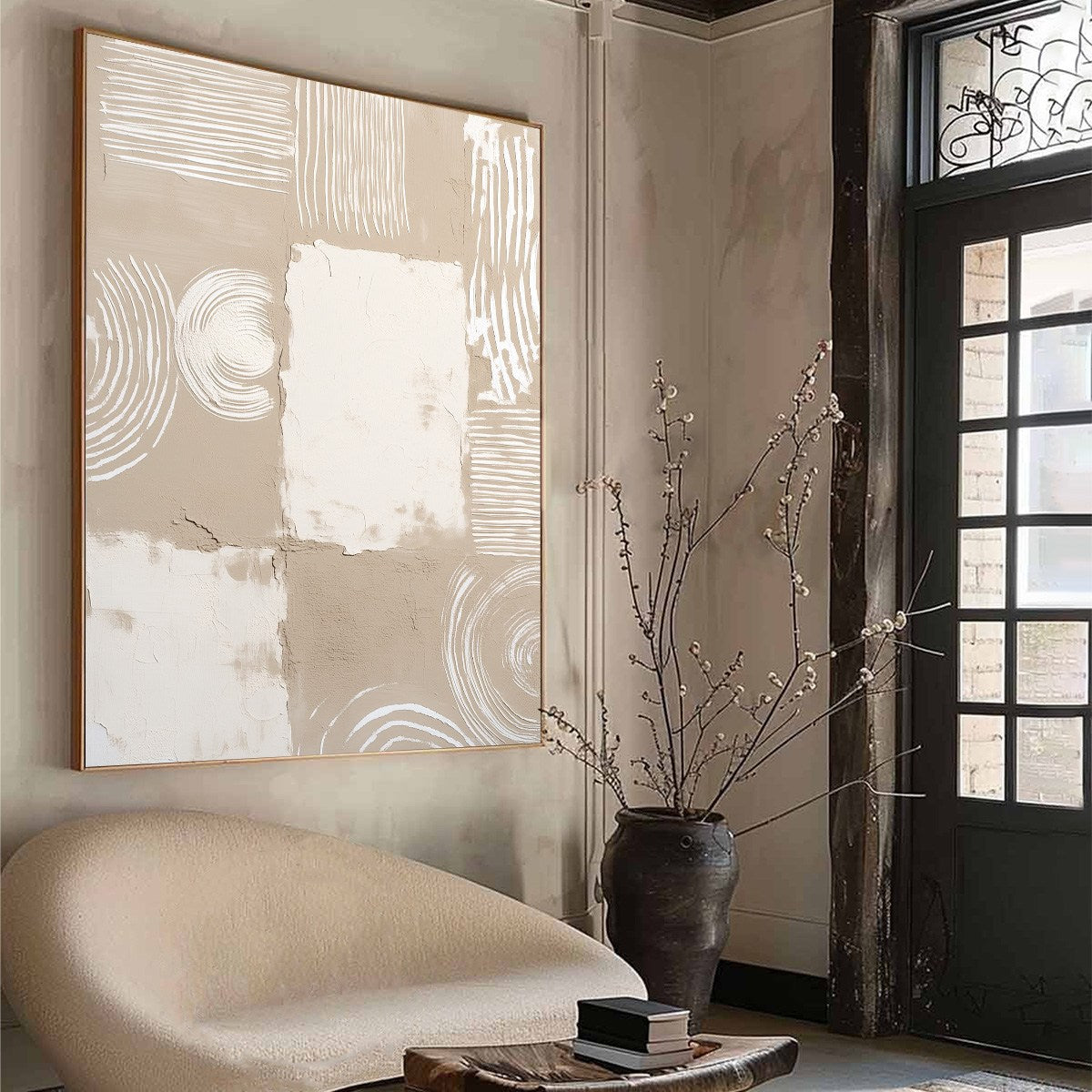 White and Beige Wabi-Sabi Anchor Textured Acrylic Painting – Terra Forma