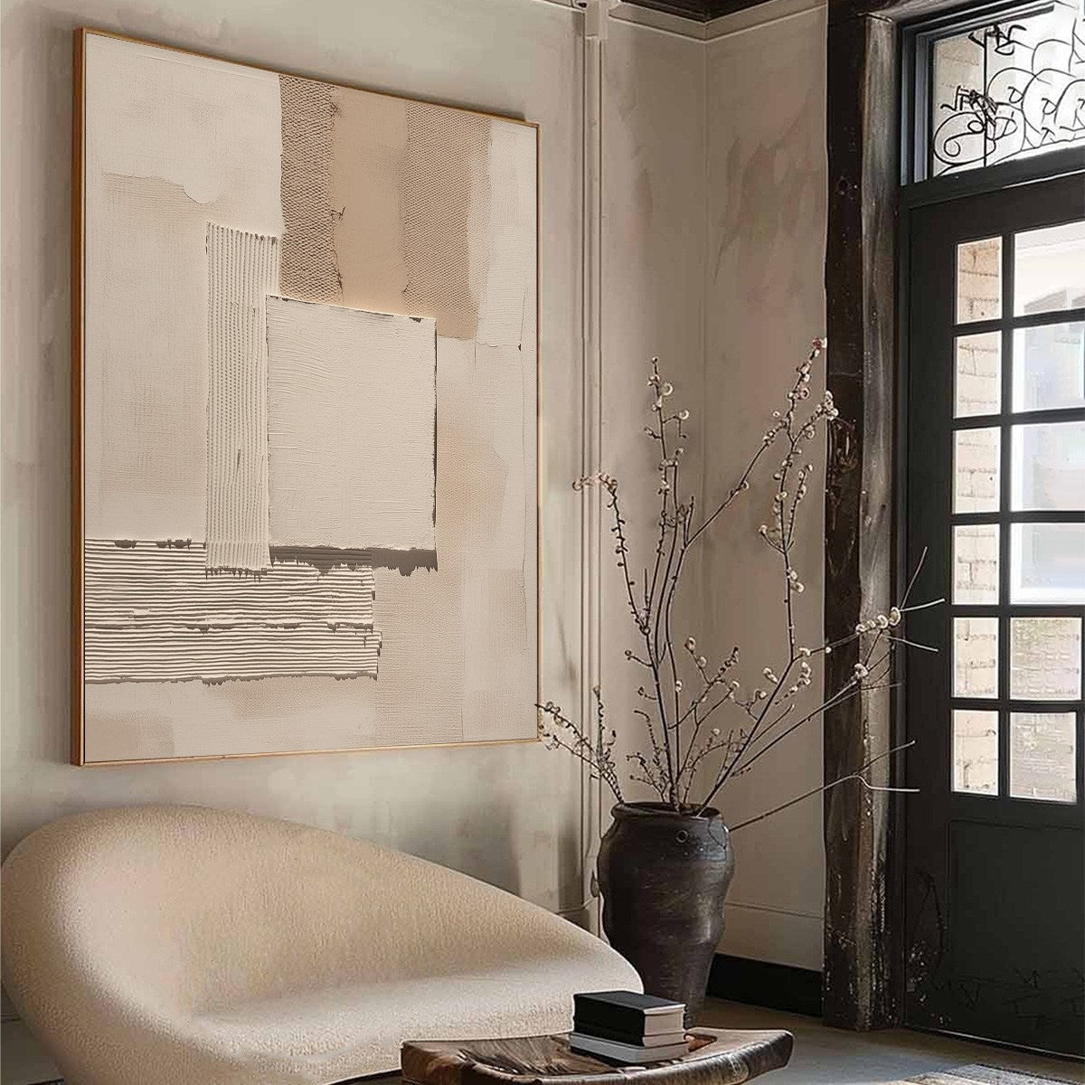 Cream and Beige Wabi-Sabi Landscape Textured Acrylic Painting – Terra Forma