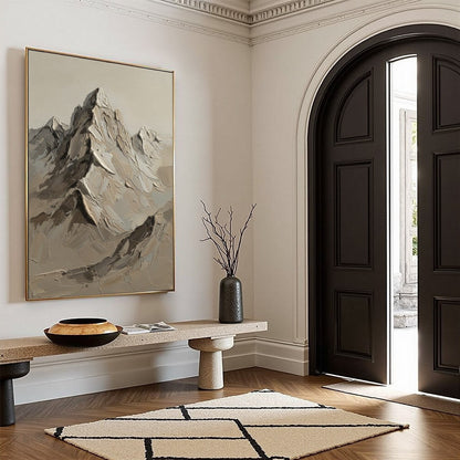 Terra Peak hand-painted terracotta, warm ochre and sand textured abstract mountain painting rolled canvas option