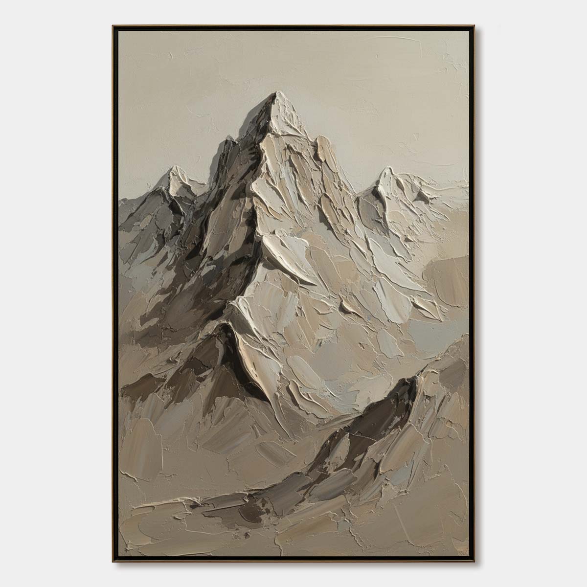 Terra Peak hand-painted terracotta, warm ochre and sand textured abstract mountain painting rolled canvas option