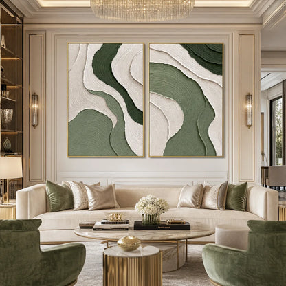 Terra hand-painted beige and sage green textured coastal abstract painting shown as stretched canvas