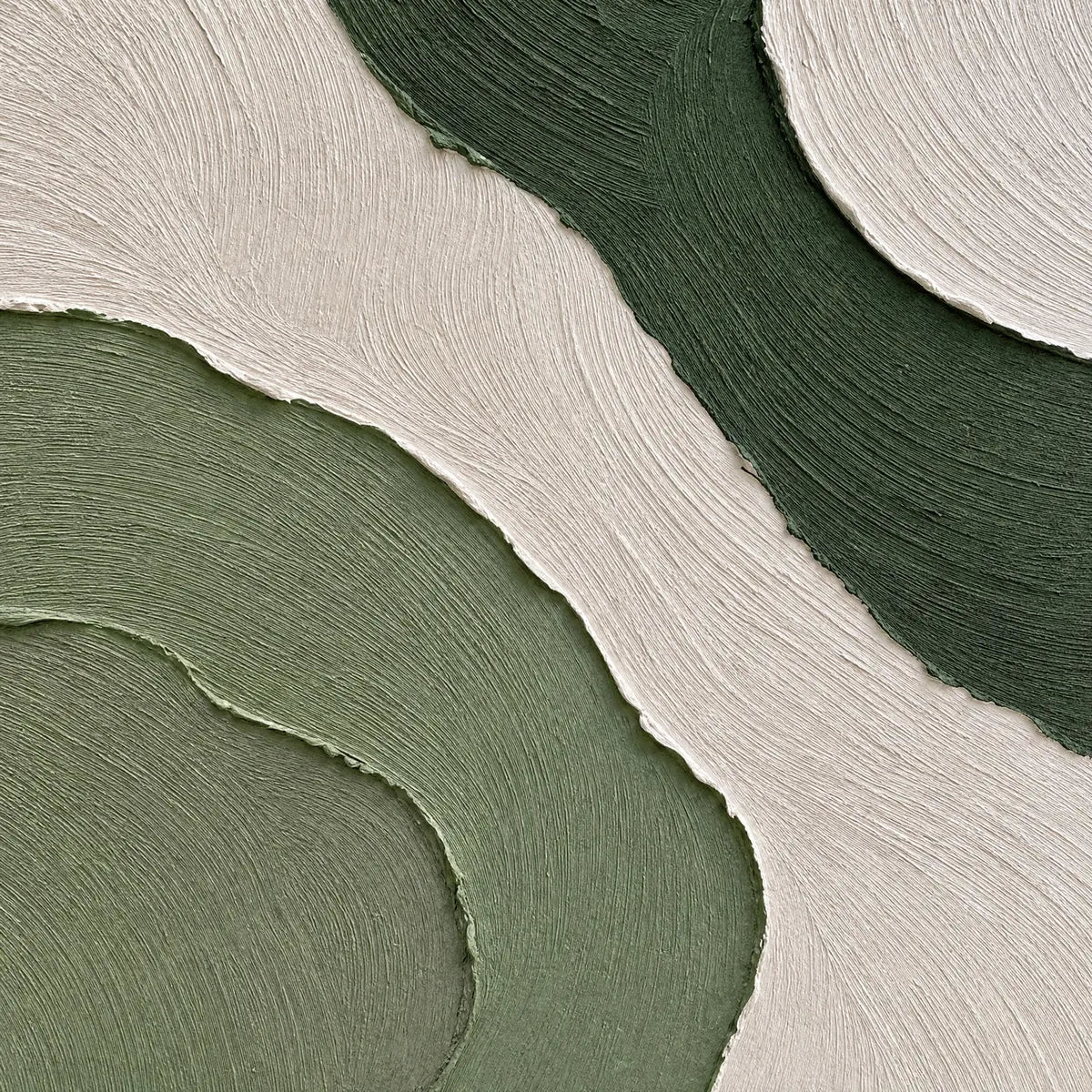 Terra hand-painted beige and sage green textured coastal abstract painting shown with gold frame