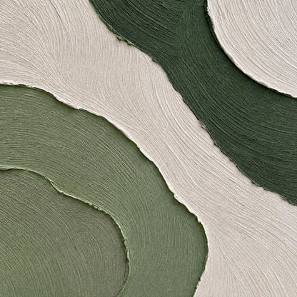 Terra hand-painted beige and sage green textured coastal abstract painting shown with gold frame