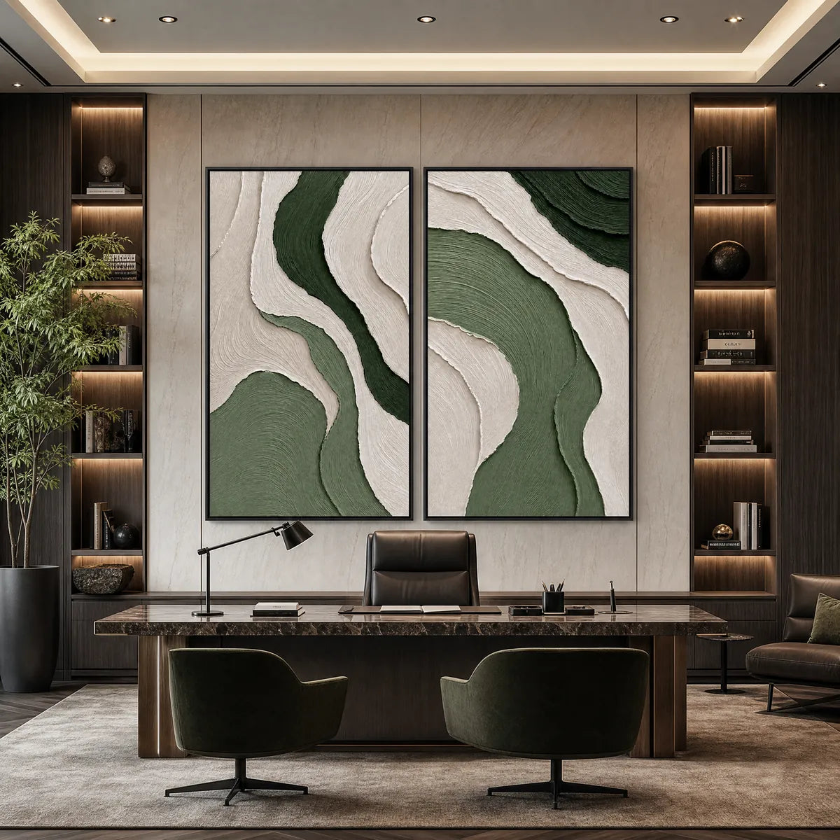Terra hand-painted beige and sage green textured coastal abstract painting shown with black frame