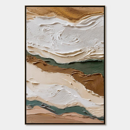 Terra Veins hand-painted beige, green and earth brown textured coastal landscape painting rolled canvas option