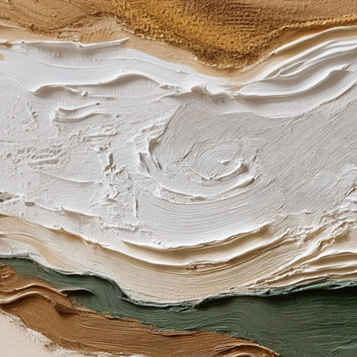 Terra Veins hand-painted beige, green and earth brown textured coastal landscape painting shown with white frame