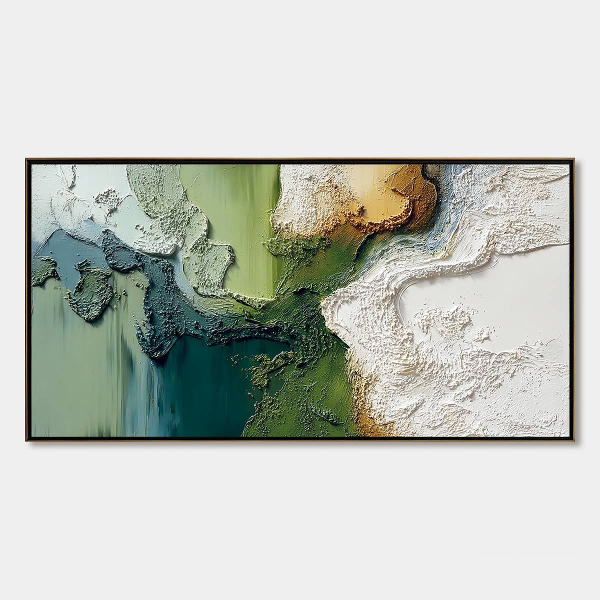 Terra Verde hand-painted ocean blue, ivory and soft neutral tones textured beach scene painting rolled canvas option