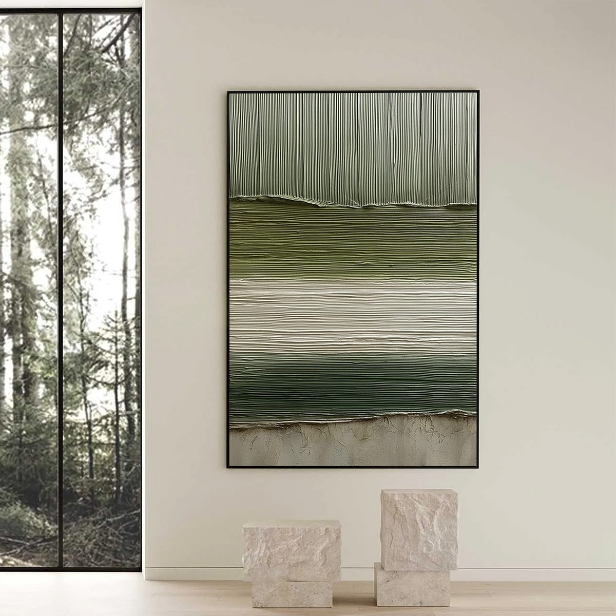 Green Wabi-Sabi Forest Textured Acrylic Painting – Terra Verde