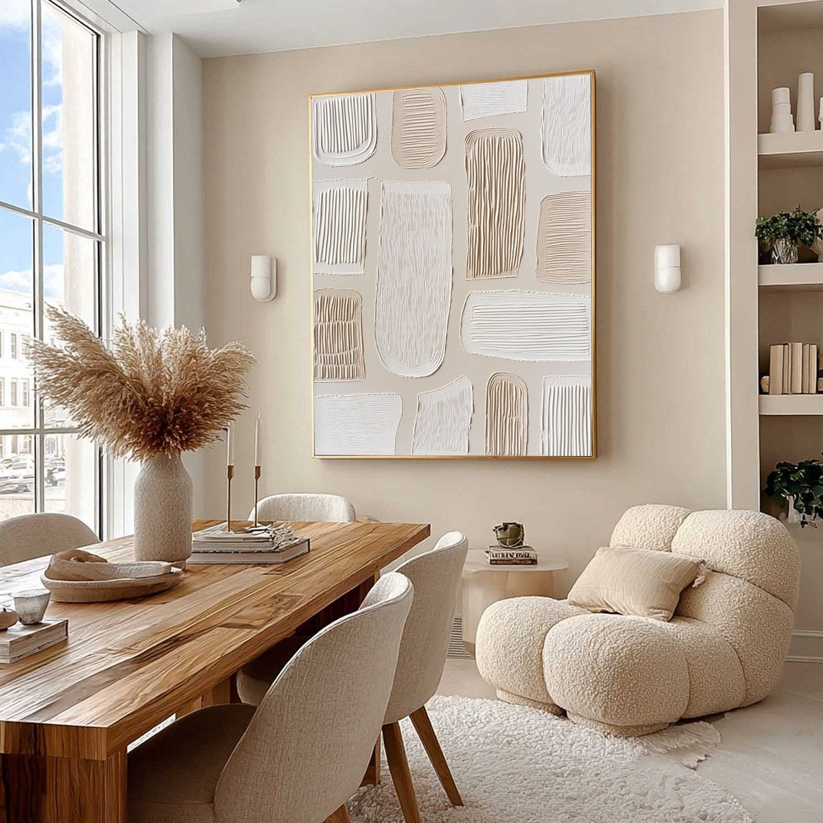 White and Beige Wabi-Sabi Landscape Impasto Oil Painting – Terraforms by Javier Ramirez