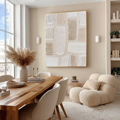 White and Beige Wabi-Sabi Landscape Impasto Oil Painting – Terraforms by Javier Ramirez