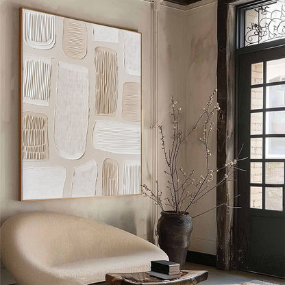 White and Beige Wabi-Sabi Landscape Impasto Oil Painting – Terraforms by Javier Ramirez