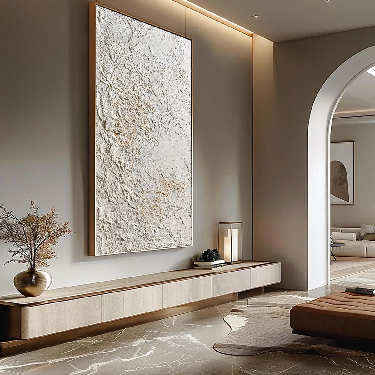 Terra Alba hand-painted white and beige textured coastal abstract painting rolled canvas option