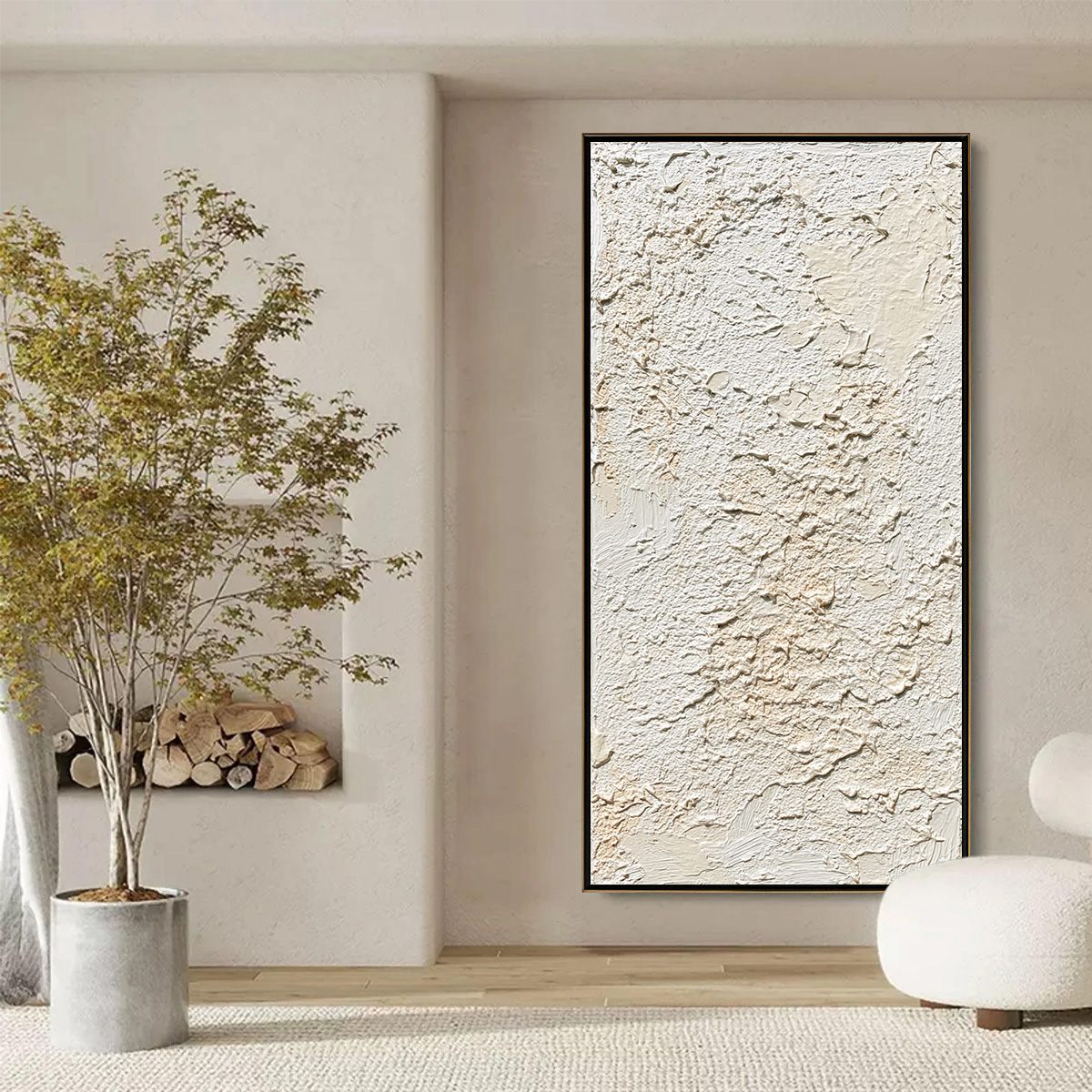 White and Beige Wabi-Sabi Landscape Impasto Oil Painting – Terra Blanca