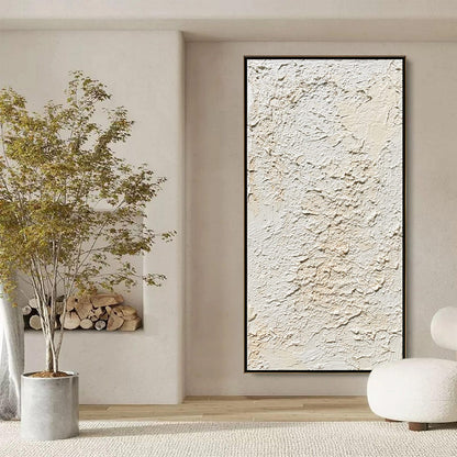 White and Beige Wabi-Sabi Landscape Impasto Oil Painting – Terra Blanca
