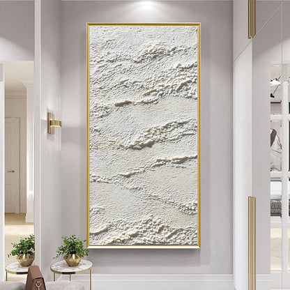 Terra Blanca hand-painted white and beige textured coastal landscape painting shown with silver frame