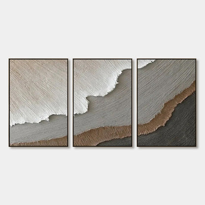 Terra Firma hand-painted beige, soft grey, charcoal and earth brown textured coastal abstract painting rolled canvas option